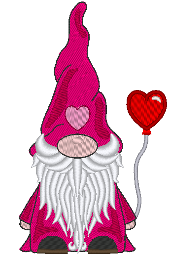 Gnome Machine Embroidery Design, Valentine Heart Balloon Gnome