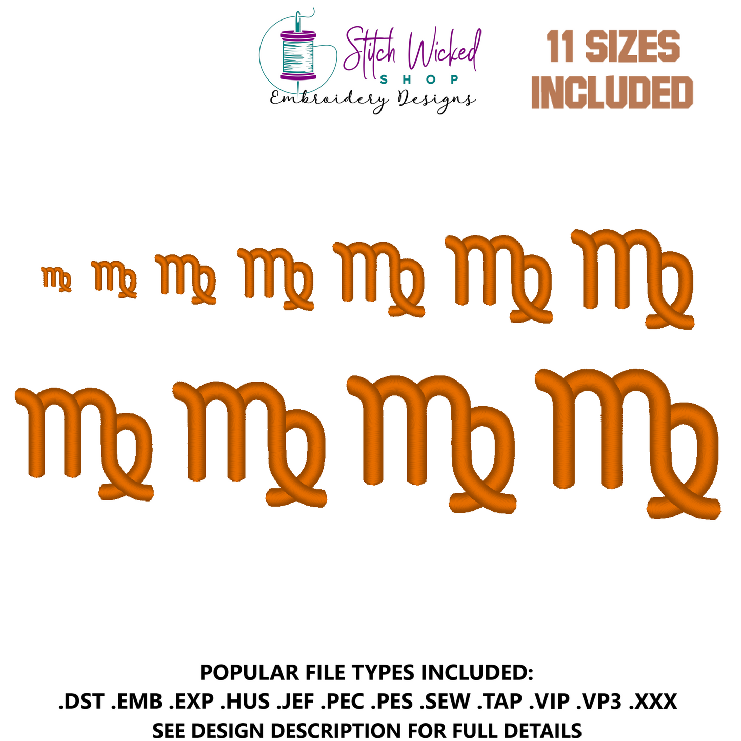 Virgo Mini Satin Stitch Zodiac Symbol Embroidery Design