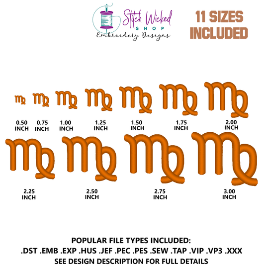 Virgo Mini Satin Stitch Zodiac Symbol Embroidery Design