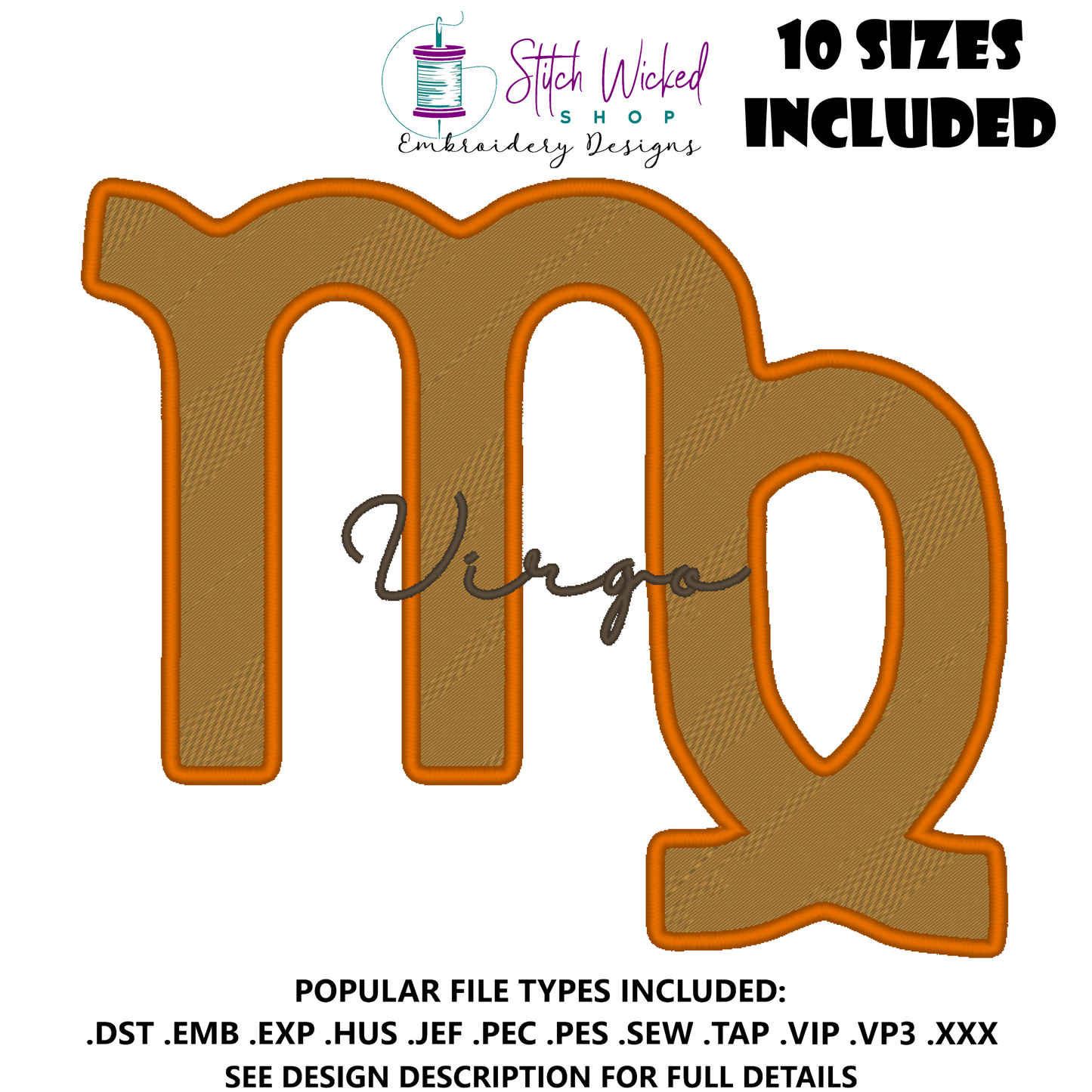 Virgo Zodiac Embroidery Design, Astrology Script Design