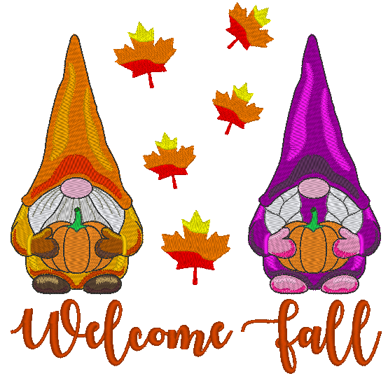 Welcome Fall Gnome Embroidery Design, Fall Leaves