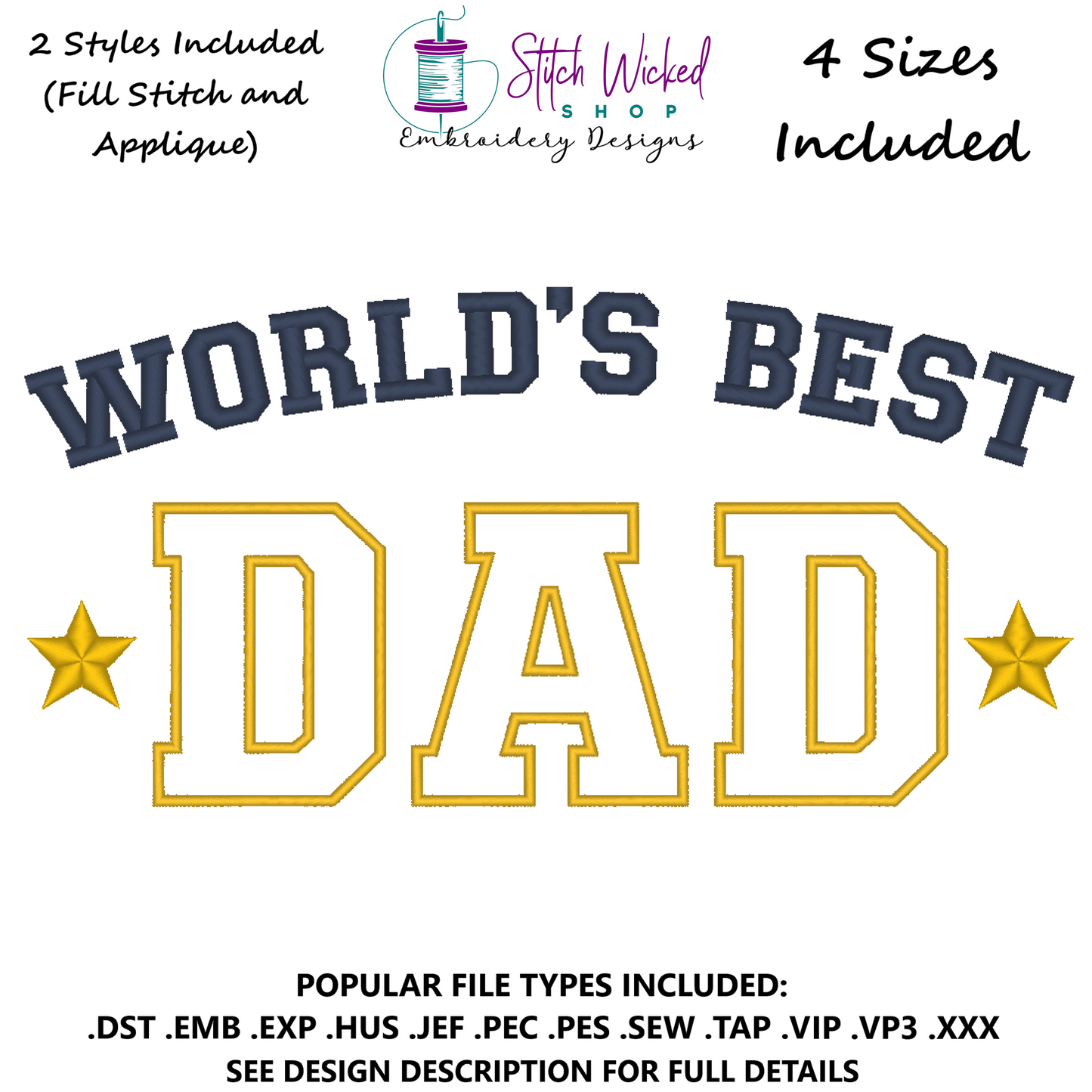 World's Best Dad Father's Day Machine Embroidery Design