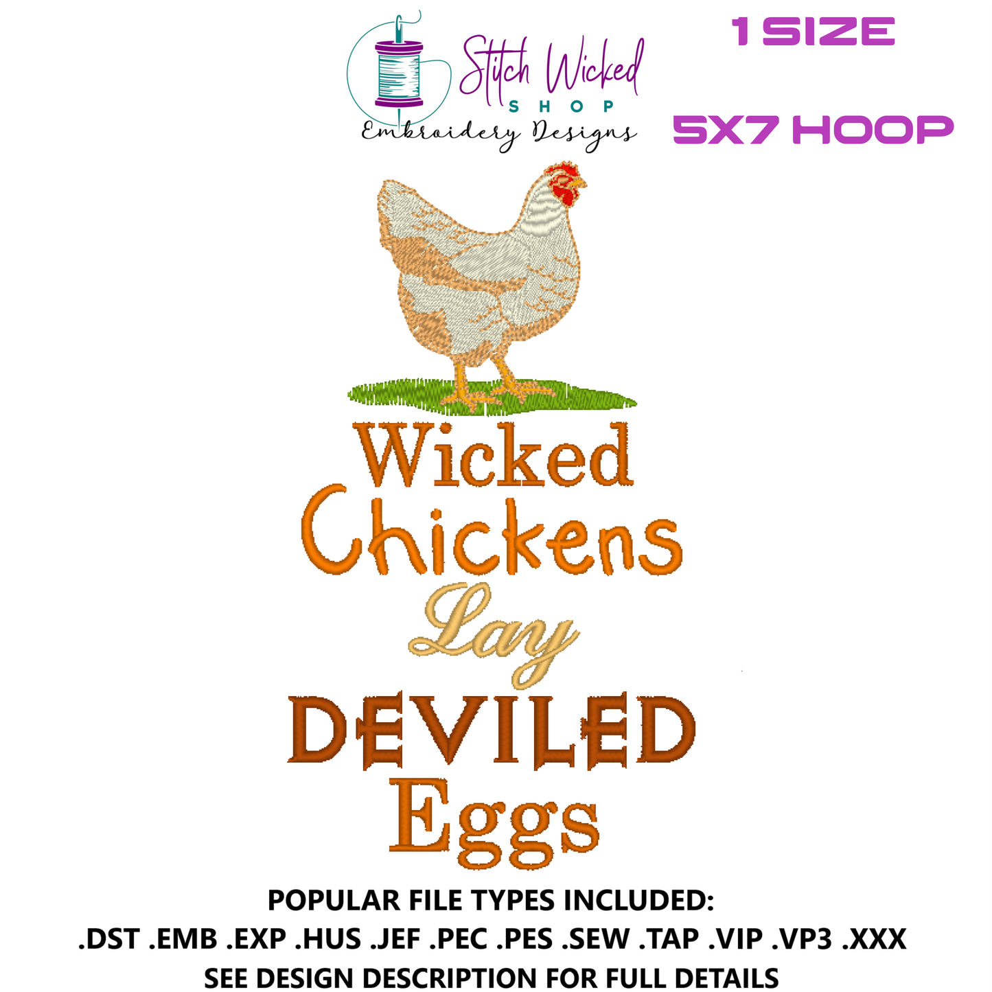 Wicked Chickens Lay Deviled Eggs, Funny Kitchen Towel Embroidery Design, 5 X 7 Hoop