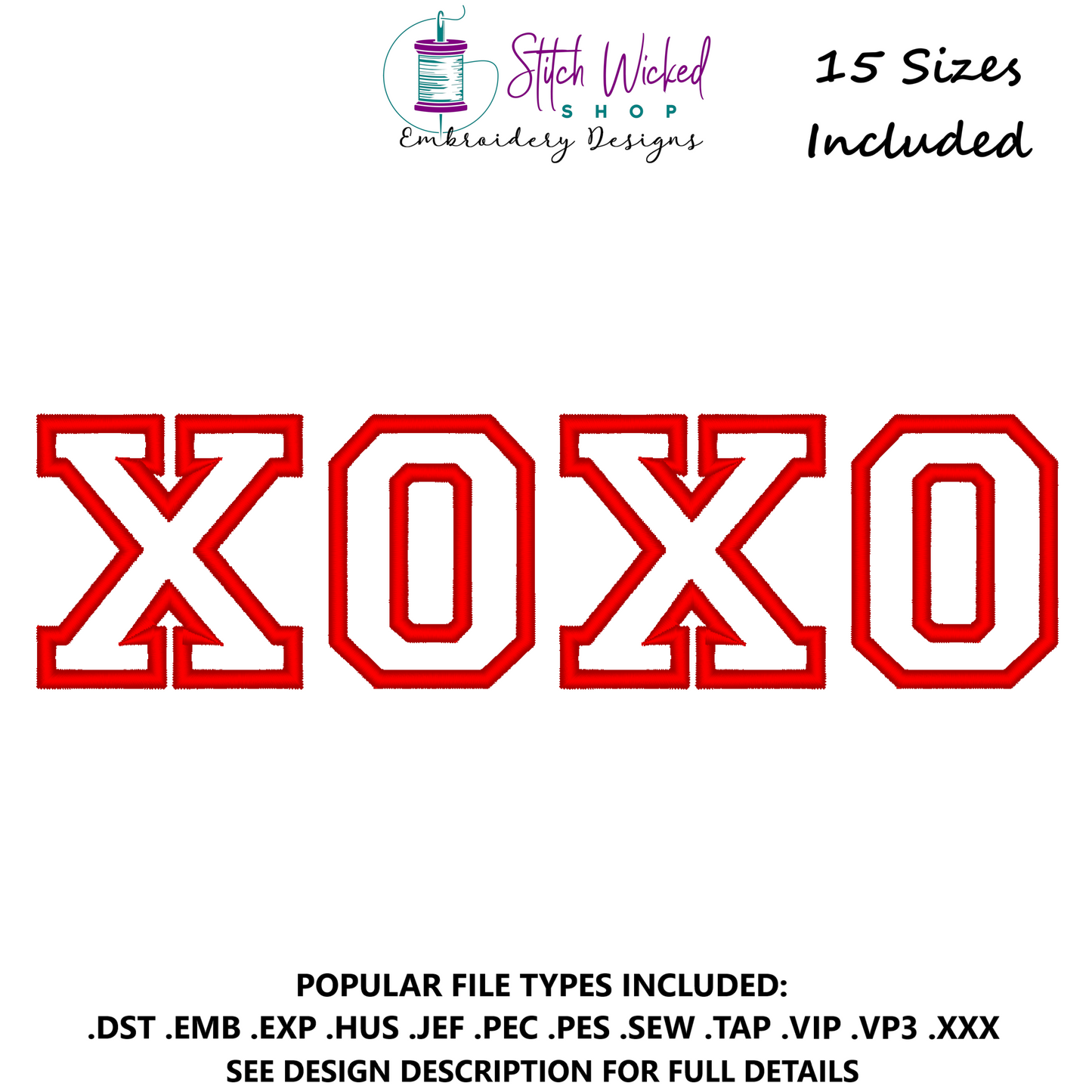 XOXO Applique Machine Embroidery Design