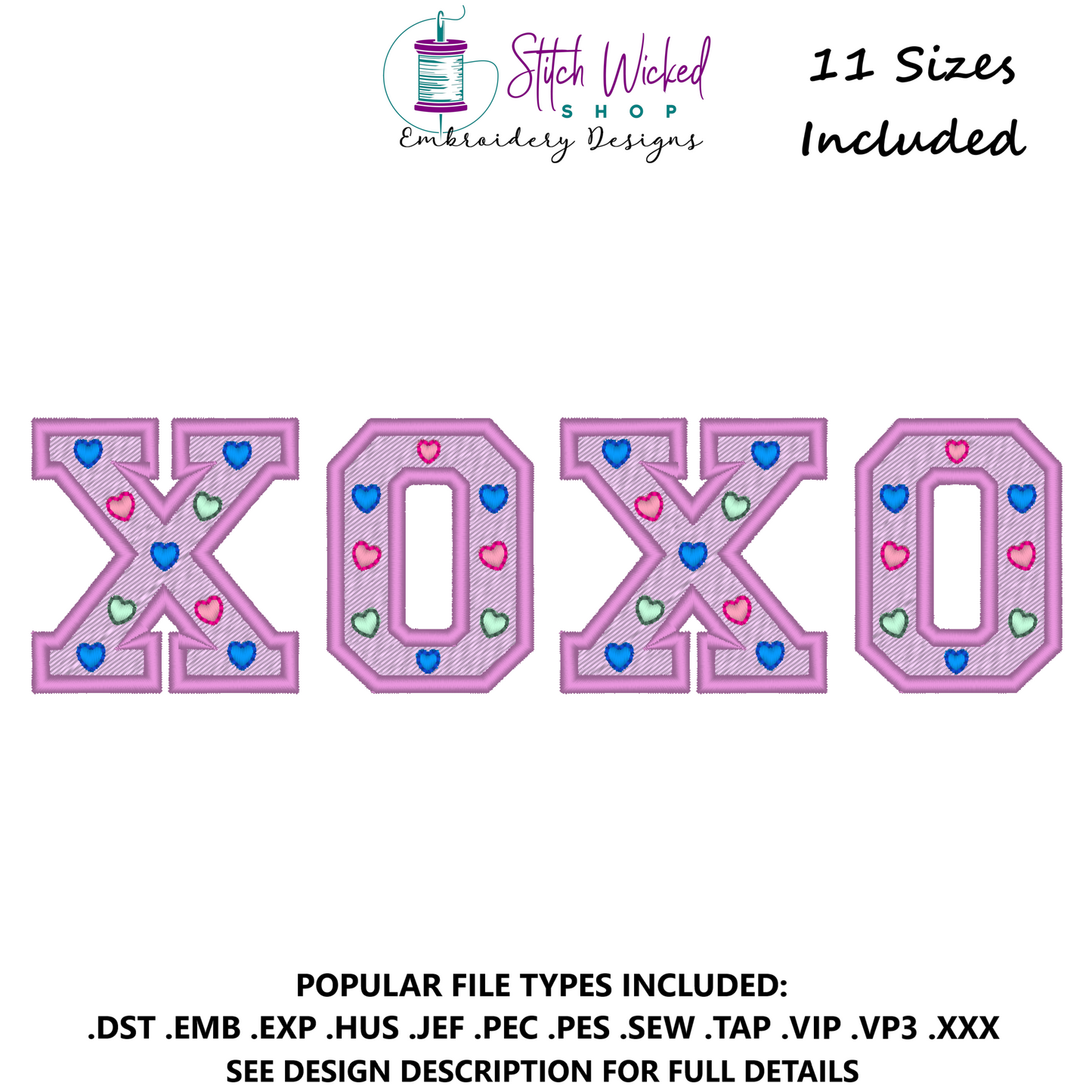 XOXO Hearts Machine Embroidery Design