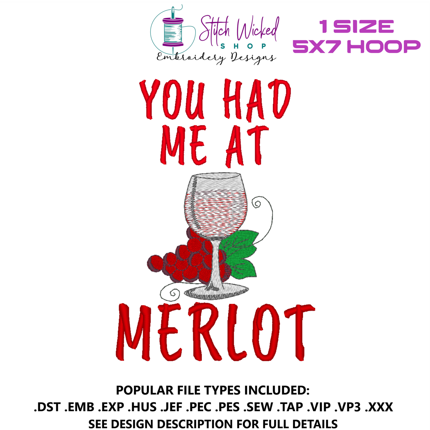 You Had Me At Merlot Funny Kitchen Towel Embroidery Design, Wine Kitchen Towel, 5 X 7 Hoop