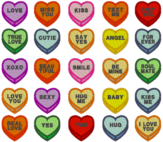 Candy Hearts with Sayings Embroidery Design Bundle