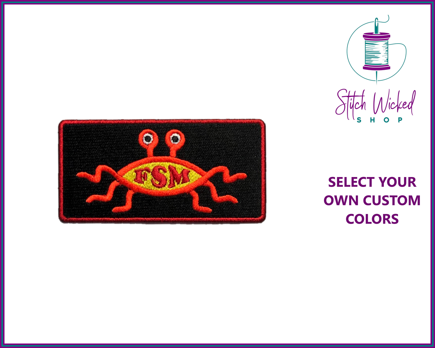 Flying Spaghetti Monster Embroidered Patch, FSM Church of the Flying Spaghetti Monster, Pastafarianism Patch, Custom Embroidered Patch