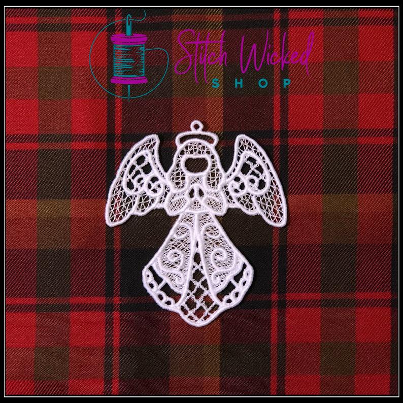 Lace Angel Christmas Tree Decoration, Free Standing Lace Ornament - Stitch Wicked Shop