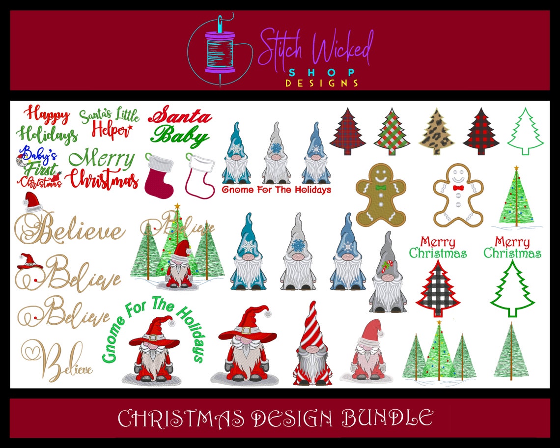 Christmas Embroidery Design Bundle, 24 Designs