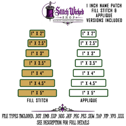 1 Inch Name Tag Embroidery Design Bundle, 7 Sizes