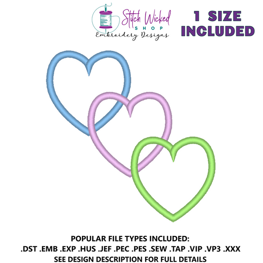 Satin Stitch Hearts Machine Embroidery Design