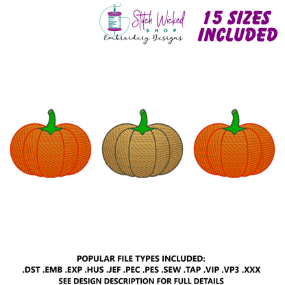 Fall Pumpkins Embroidery Design, 3 Pumpkins