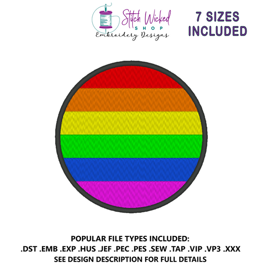 Rainbow Circle Pride Flag Embroidery Design, Circle Pride Flag Patch, 7 Sizes Included