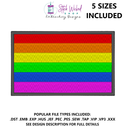 Rainbow Pride Flag Machine Embroidery Design, LGBTQ 6 Color Pride Flag