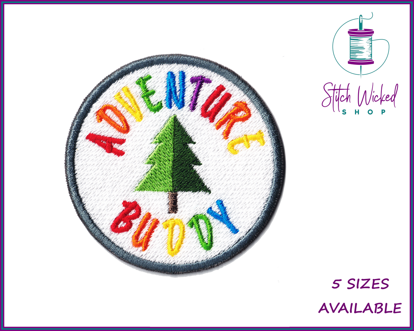Adventure Buddy Rainbow Text Embroidered Patch