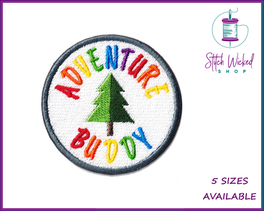 Adventure Buddy Rainbow Text Embroidered Patch