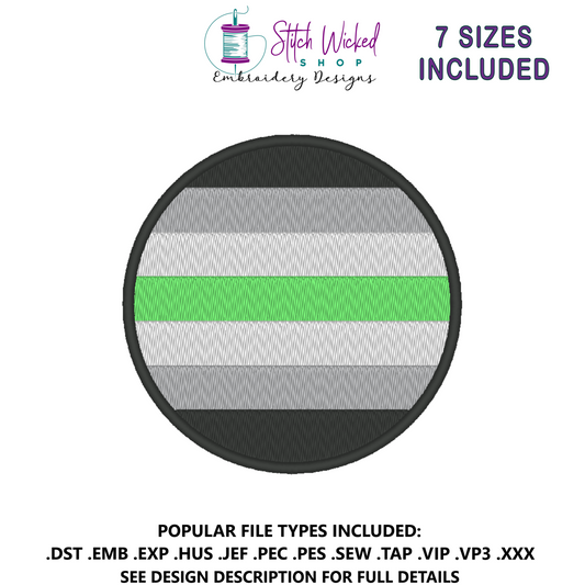 Agender Circle Pride Flag Embroidery Design, Circle Pride Flag Patch, 7 Sizes Included