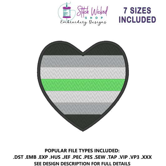 Agender Pride Flag Heart Embroidery Design, Heart Pride Flag Patch, 7 Sizes Included
