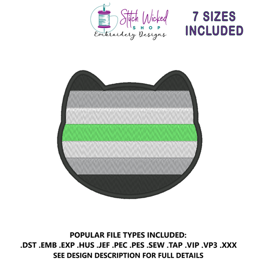 Agender Purride Flag Embroidery Design, Cat Pride Flag Patch, 7 Sizes Included