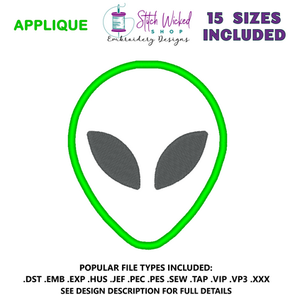 Alien Head Applique Embroidery Design