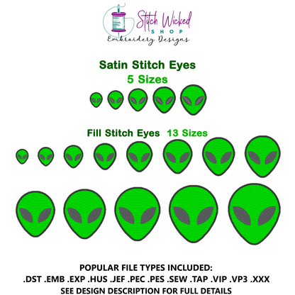 Alien Head Embroidery Design, Mini Alien Head Embroidery Design