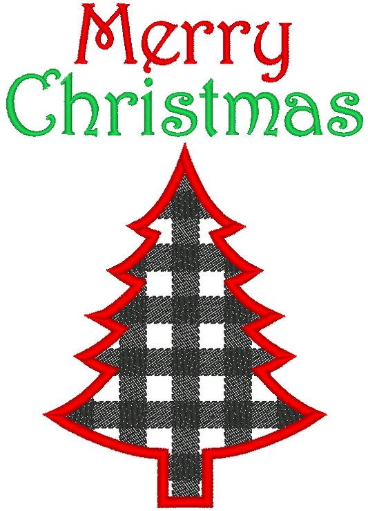 Merry Christmas Applique Christmas Tree Machine Embroidery Design