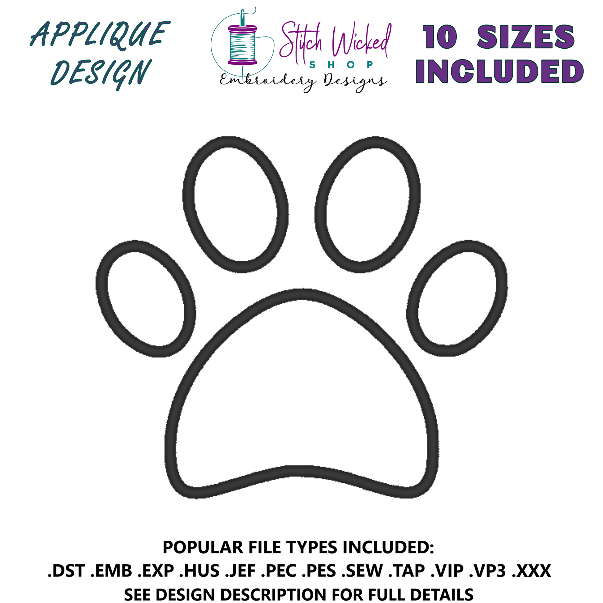 Puppy Dog Paw Print Applique Machine Embroidery Design - Stitch Wicked Shop
