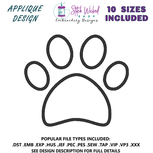 Puppy Dog Paw Print Applique Machine Embroidery Design - Stitch Wicked Shop