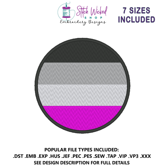 Asexual Circle Pride Flag Embroidery Design, Circle Pride Flag Patch, 7 Sizes Included
