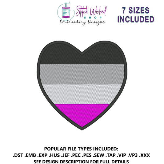 Asexual Pride Flag Heart Embroidery Design, Heart Pride Flag Patch, 7 Sizes Included
