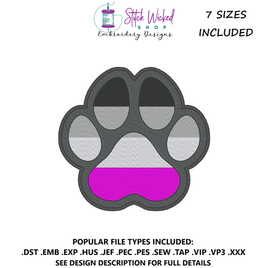 Asexual Pride Flag Puppy Dog Paw Print Machine Embroidery Design