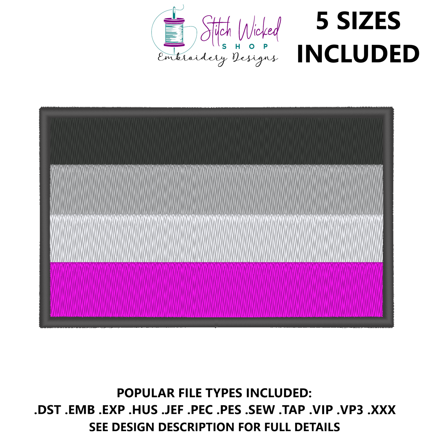 Asexual Pride Flag Machine Embroidery Design, LGBTQ Pride Flag