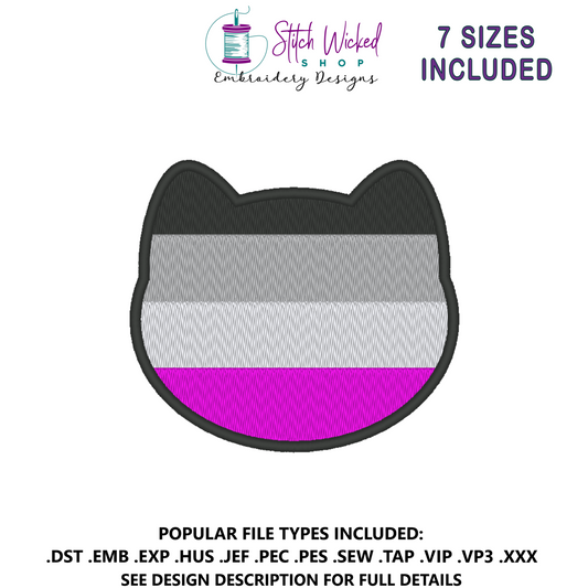 Asexual Purride Flag Embroidery Design, Cat Pride Flag Patch, 7 Sizes Included