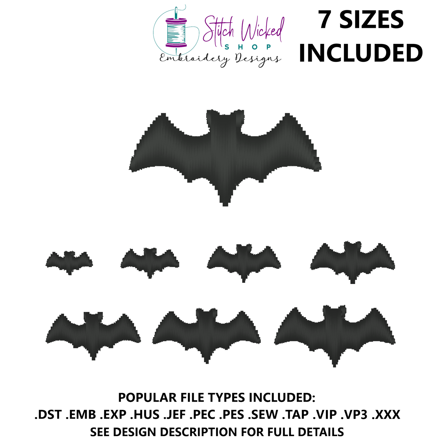 Mini Bat Silhouette Embroidery Design, Halloween Satin Stitch Bat