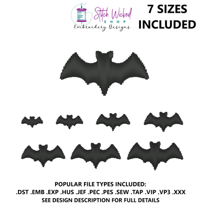 Mini Bat Silhouette Embroidery Design, Halloween Satin Stitch Bat
