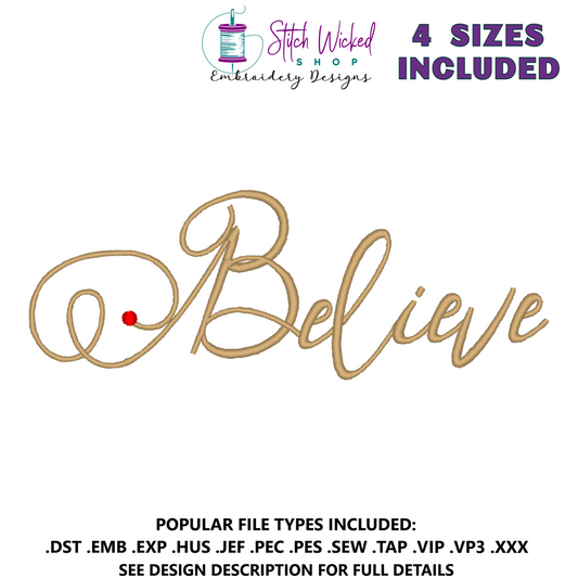 Believe Machine Embroidery Design, Christmas Embroidery Design