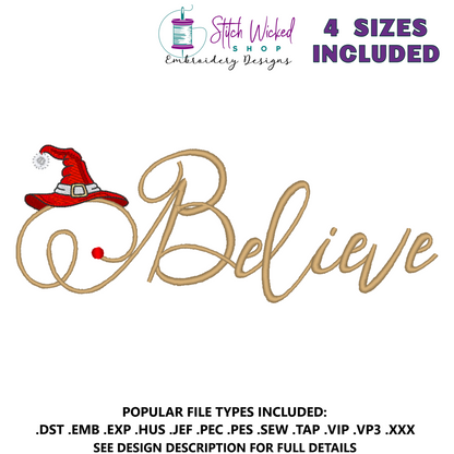 Believe With Santa Hat Embroidery Design