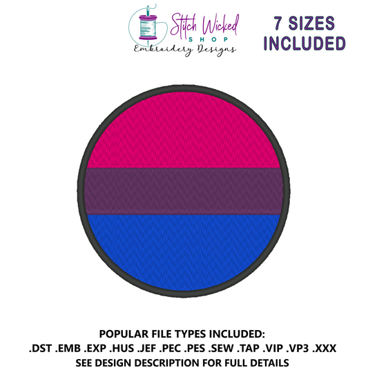 Bisexual Circle Pride Flag Embroidery Design, Circle Pride Flag Patch, 7 Sizes Included