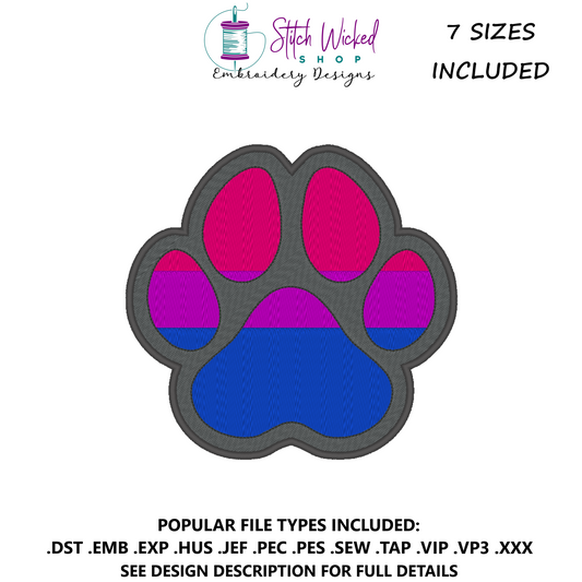Bisexual Pride Flag Puppy Dog Paw Print Machine Embroidery Design