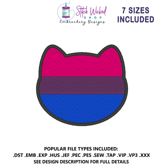 Bisexual Purride Flag Embroidery Design, Cat Pride Flag Patch, 7 Sizes Included