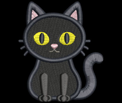 Cute Black Cat Halloween Embroidery Design, 10 Sizes
