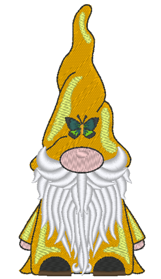 Gnome Machine Embroidery Design, Gnome with Butterfly Hat