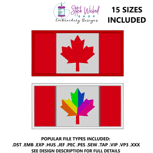 Canada Flag Embroidery Design, Patch With Applique Version Included