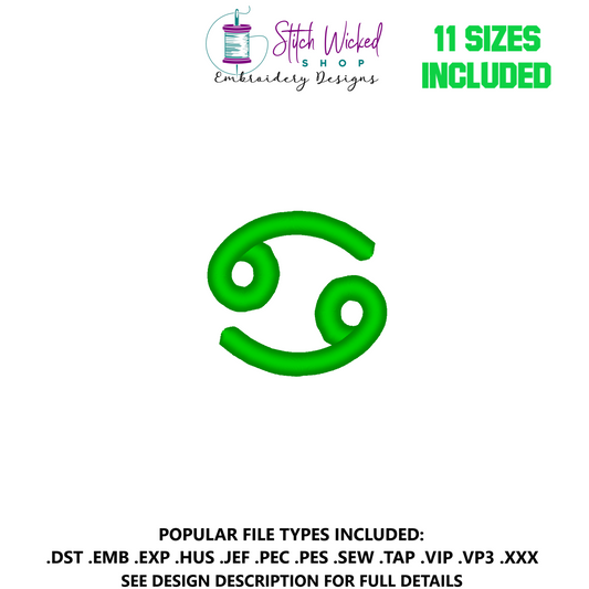 Cancer  Mini Satin Stitch Zodiac Symbol Embroidery Design