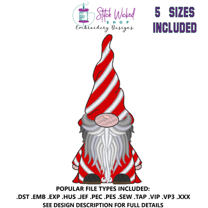 Candy Cane Gnome Machine Embroidery Design