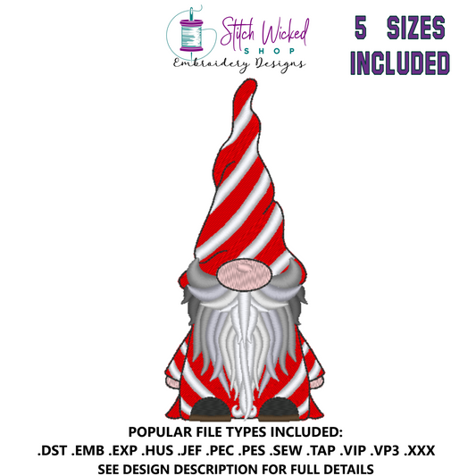Candy Cane Gnome Machine Embroidery Design