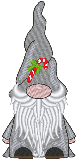 Gnome Machine Embroidery Design, Christmas Gnome with Candy Cane Hat