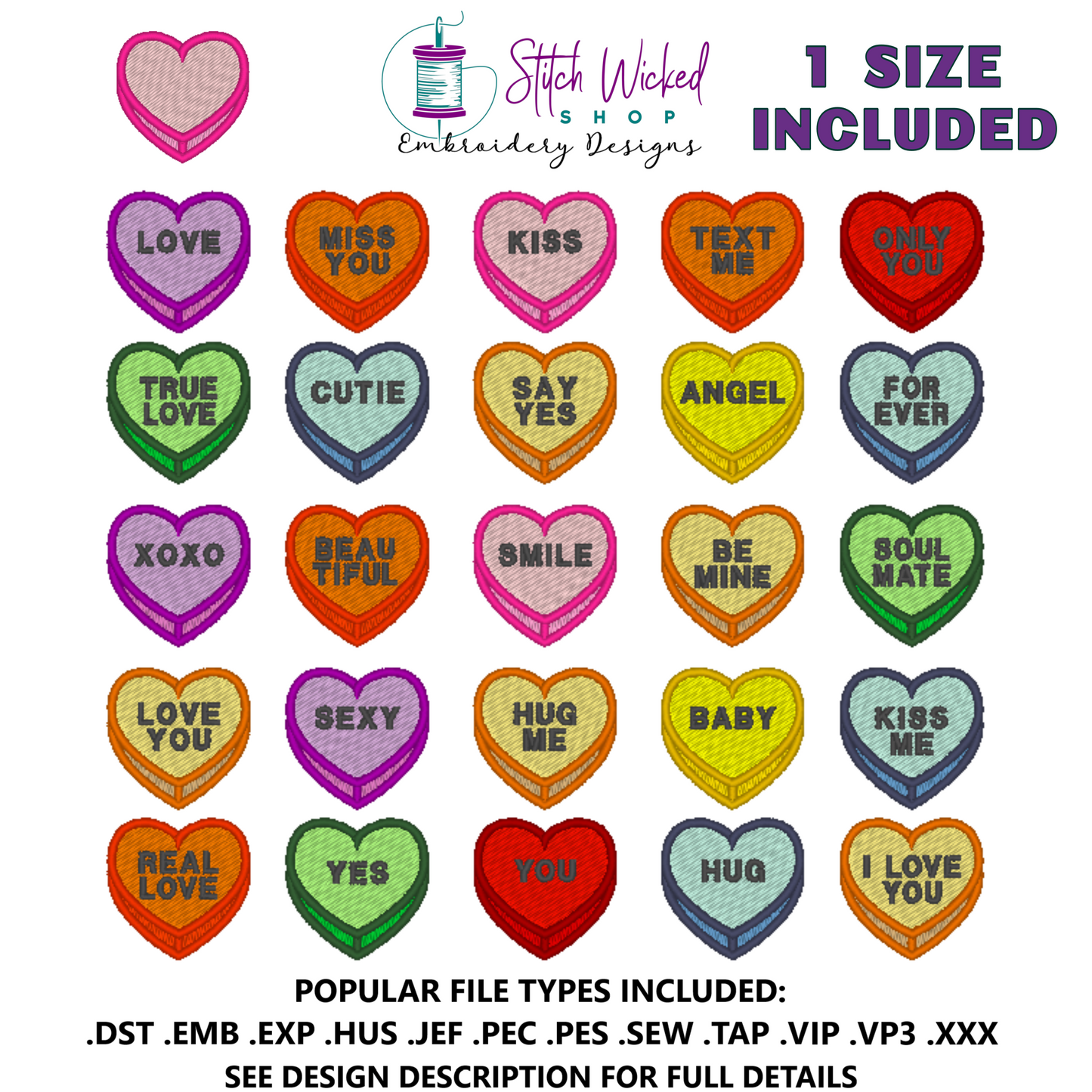 Candy Hearts with Sayings Embroidery Design Bundle