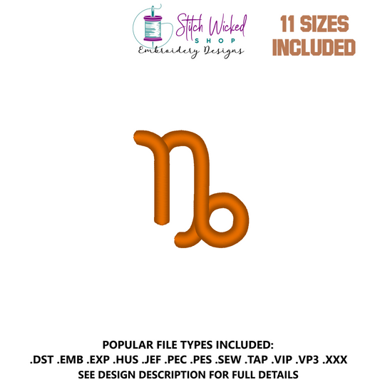 Capricorn Mini Satin Stitch Zodiac Symbol Embroidery Design